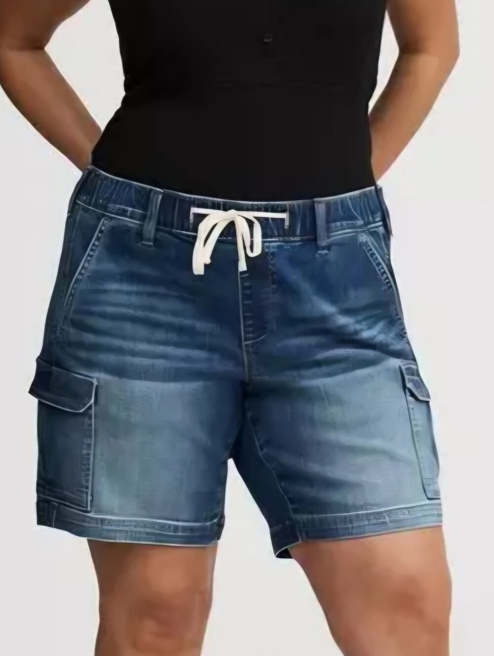 Torrid 8" Pullon Weekend Bermuda Denim Cargo Drawstring Shorts - Blue Size 2X